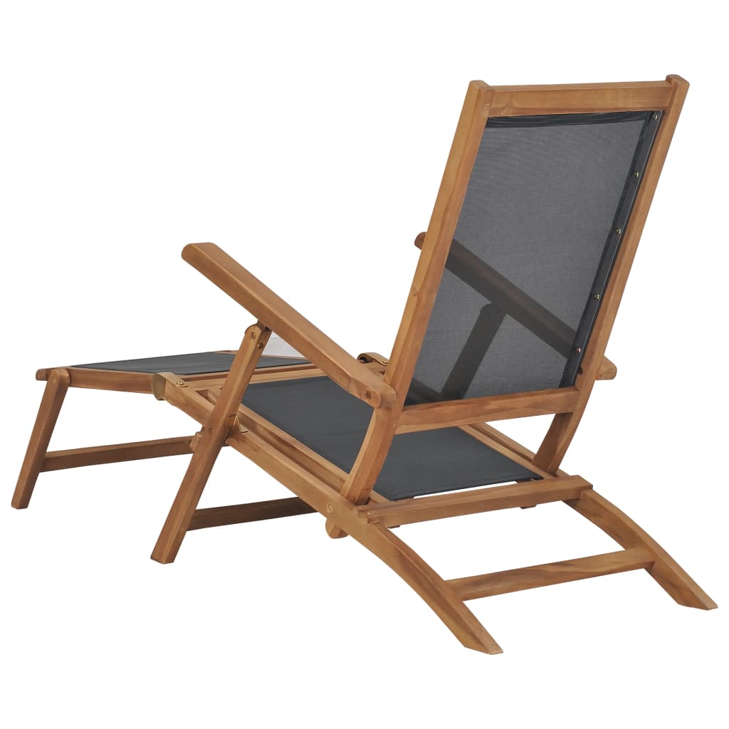 Deck Chair with Footrest Solid Teak Wood Black - OLBRIT