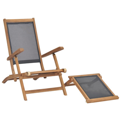 Deck Chair with Footrest Solid Teak Wood Black - OLBRIT