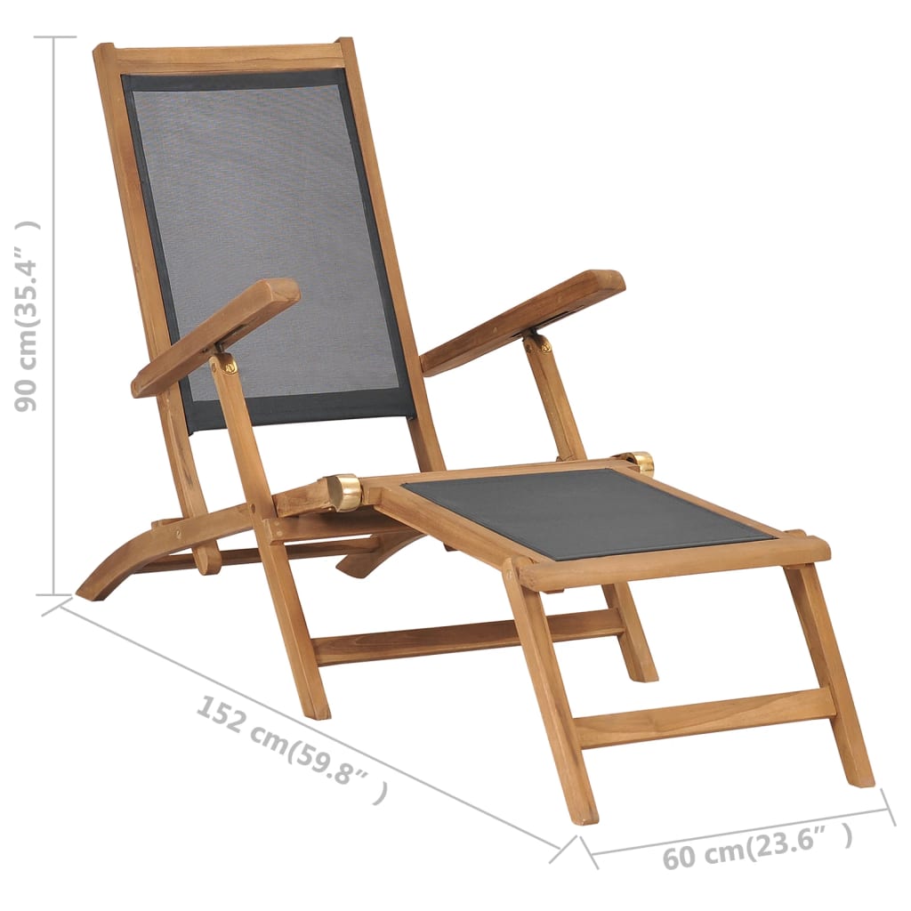 Deck Chair with Footrest Solid Teak Wood Black - OLBRIT