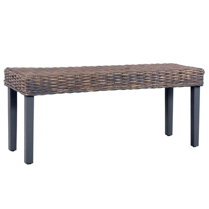 Bench 110 cm Grey Natural Kubu Rattan and Solid Mango Wood - OLBRIT