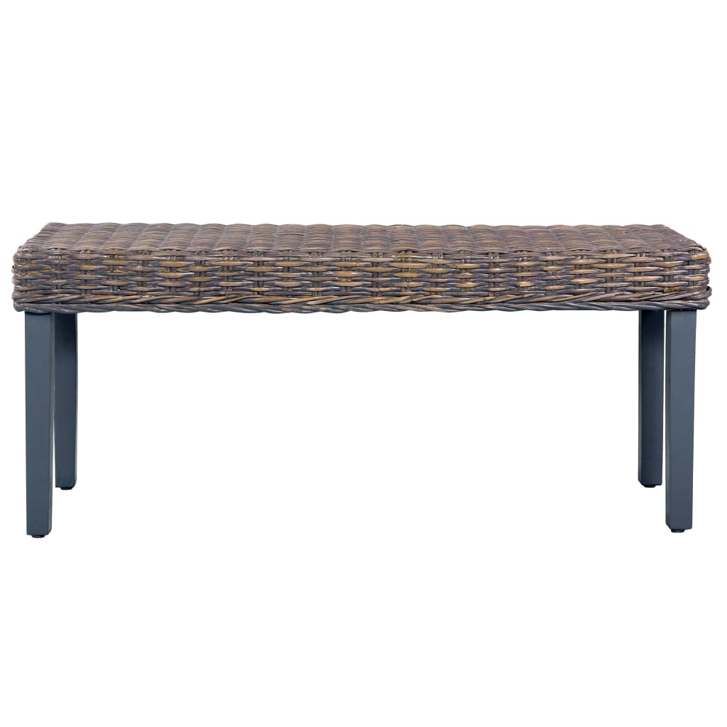 Bench 110 cm Grey Natural Kubu Rattan and Solid Mango Wood - OLBRIT