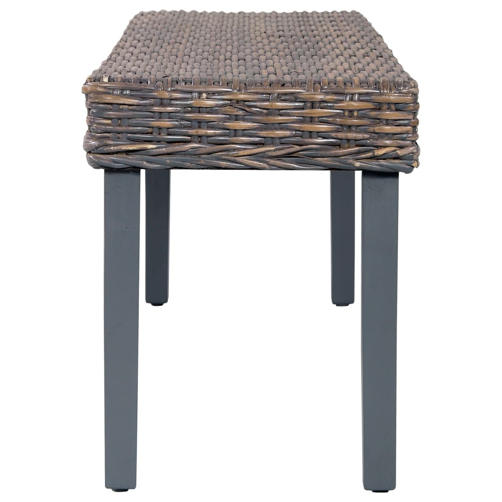 Bench 110 cm Grey Natural Kubu Rattan and Solid Mango Wood - OLBRIT