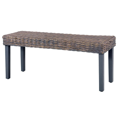 Bench 110 cm Grey Natural Kubu Rattan and Solid Mango Wood - OLBRIT