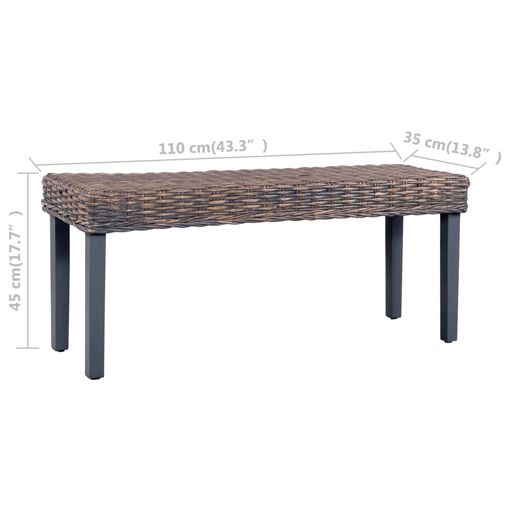 Bench 110 cm Grey Natural Kubu Rattan and Solid Mango Wood - OLBRIT