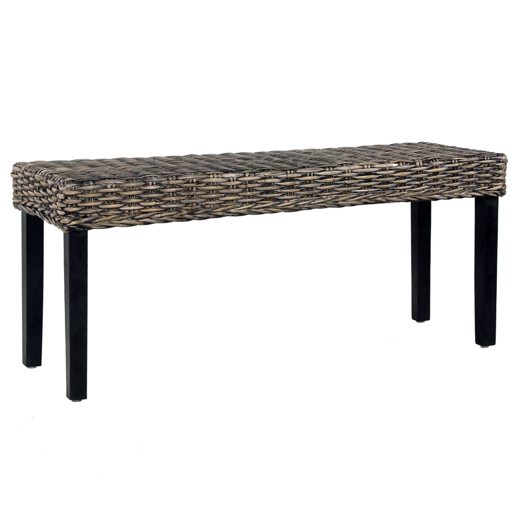 Bench 110 cm Black Natural Kubu Rattan and Solid Mango Wood - OLBRIT