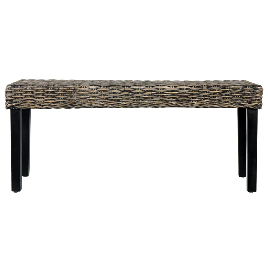 Bench 110 cm Black Natural Kubu Rattan and Solid Mango Wood - OLBRIT