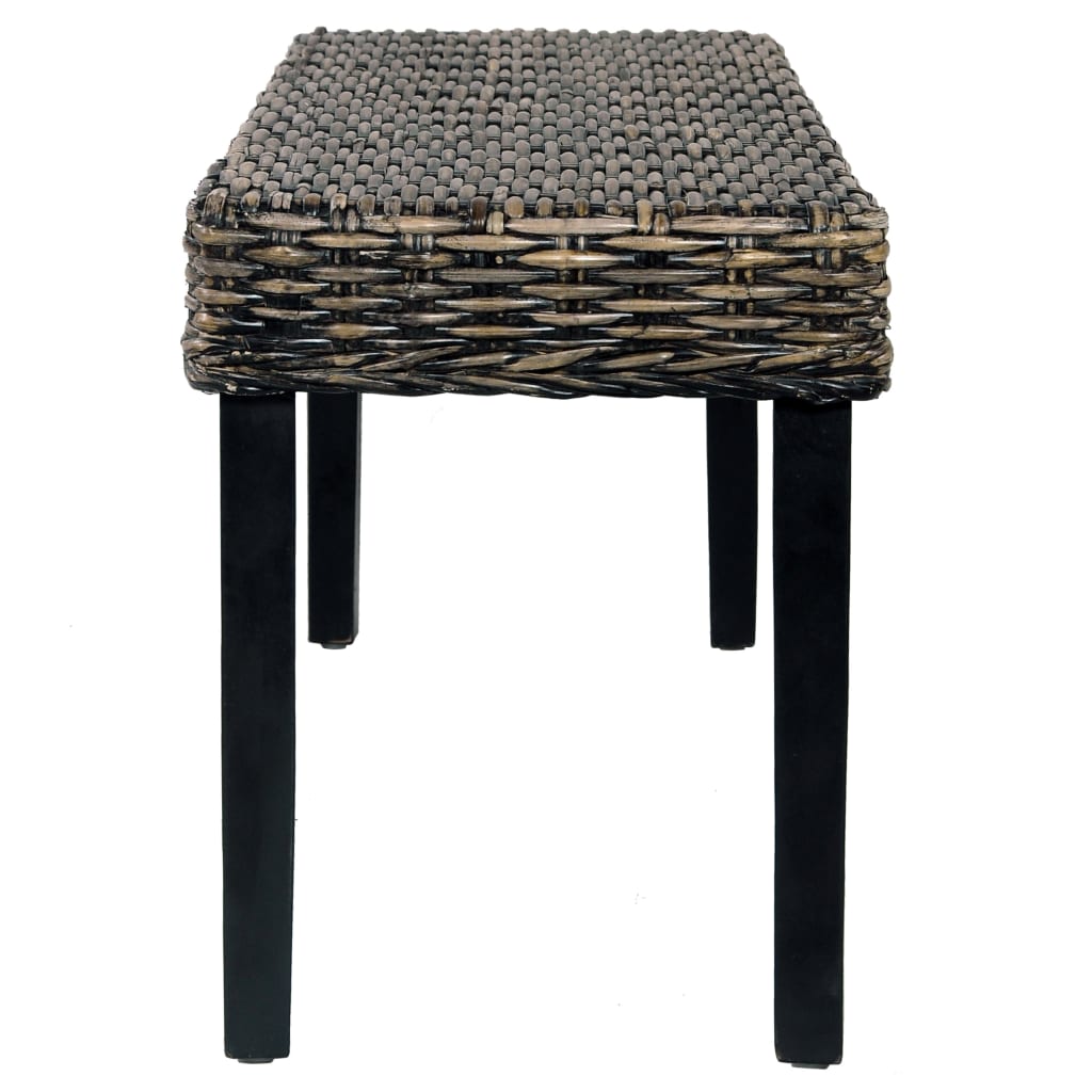 Bench 110 cm Black Natural Kubu Rattan and Solid Mango Wood - OLBRIT