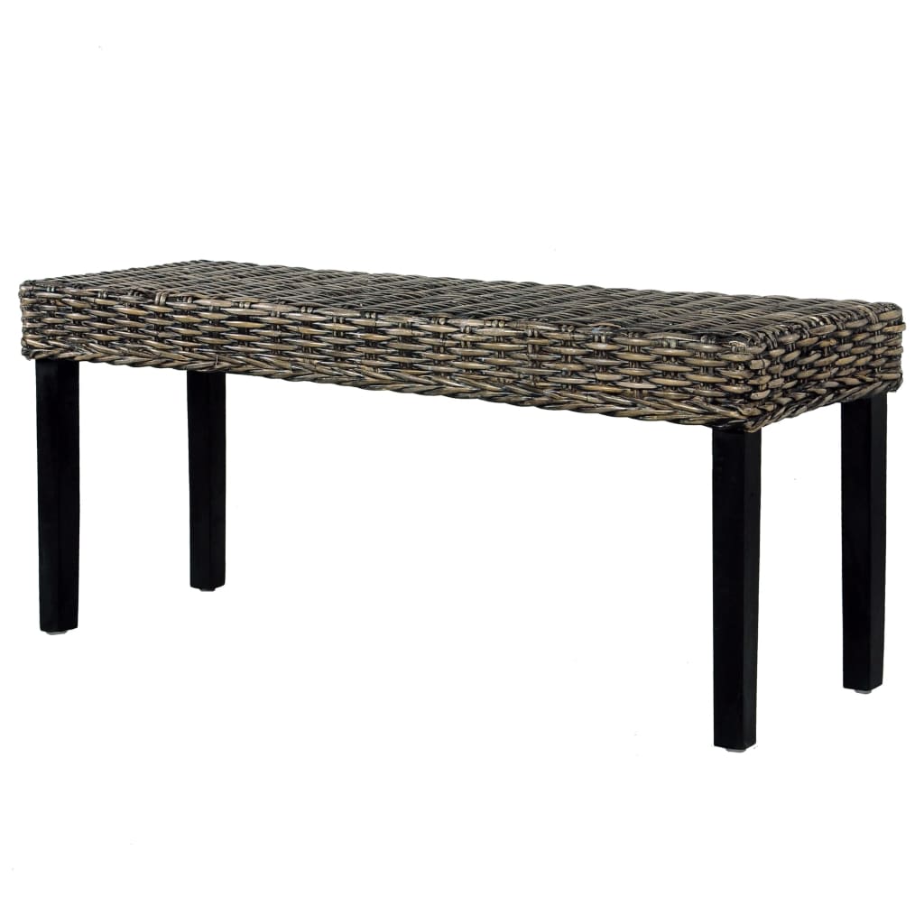 Bench 110 cm Black Natural Kubu Rattan and Solid Mango Wood - OLBRIT