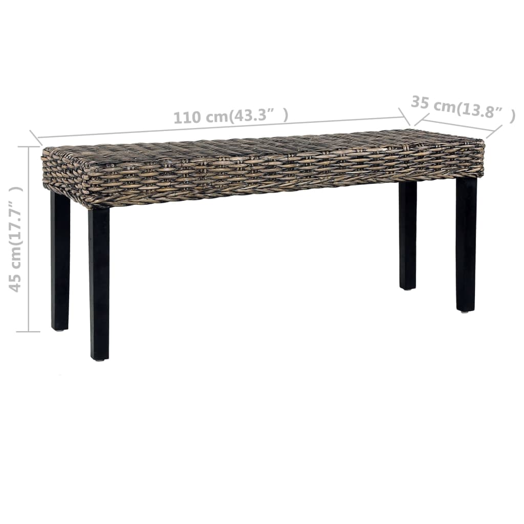 Bench 110 cm Black Natural Kubu Rattan and Solid Mango Wood - OLBRIT