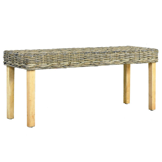 Bench 110 cm Natural Kubu Rattan and Solid Mango Wood - OLBRIT