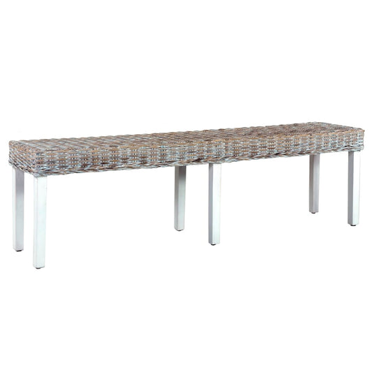 Bench 160 cm White Natural Kubu Rattan and Solid Mango Wood - OLBRIT