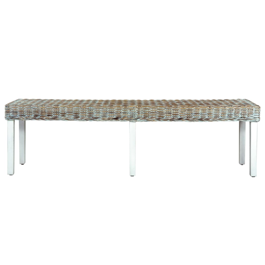 Bench 160 cm White Natural Kubu Rattan and Solid Mango Wood - OLBRIT