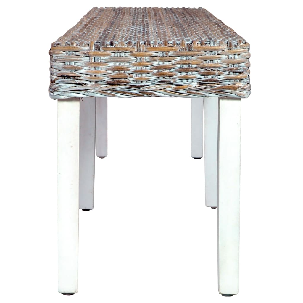 Bench 160 cm White Natural Kubu Rattan and Solid Mango Wood - OLBRIT