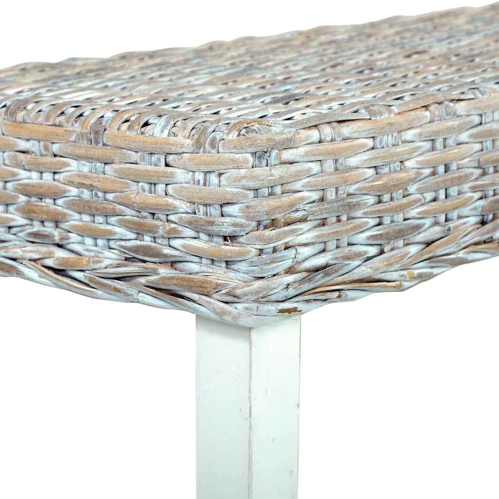 Bench 160 cm White Natural Kubu Rattan and Solid Mango Wood - OLBRIT