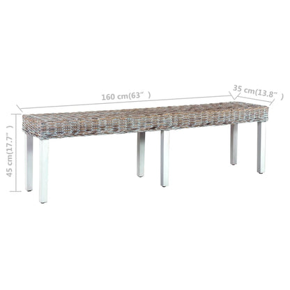 Bench 160 cm White Natural Kubu Rattan and Solid Mango Wood - OLBRIT