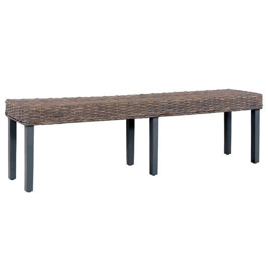 Bench 160 cm Grey Natural Kubu Rattan and Solid Mango Wood - OLBRIT