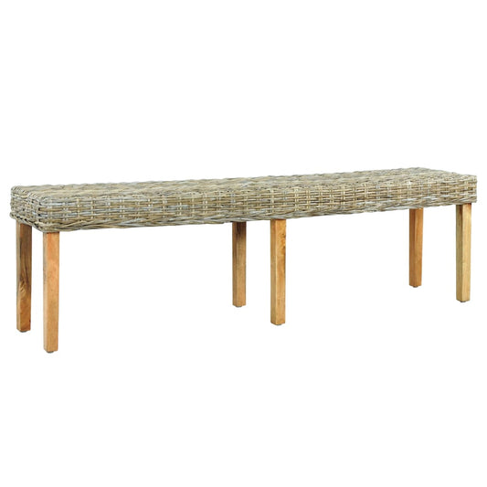 Bench 160 cm Natural Kubu Rattan and Solid Mango Wood - OLBRIT