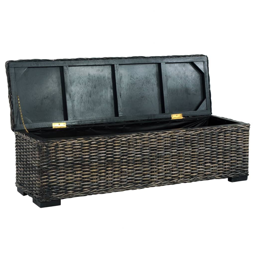Storage Box 120 cm Black Kubu Rattan and Solid Mango Wood - OLBRIT