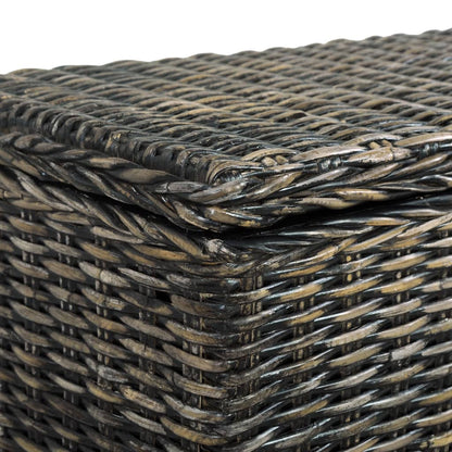 Storage Box 120 cm Black Kubu Rattan and Solid Mango Wood - OLBRIT