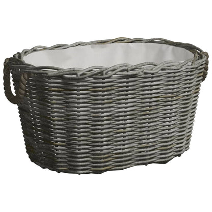 Firewood Basket with Carrying Handles 60x40x28 cm Grey Willow - OLBRIT
