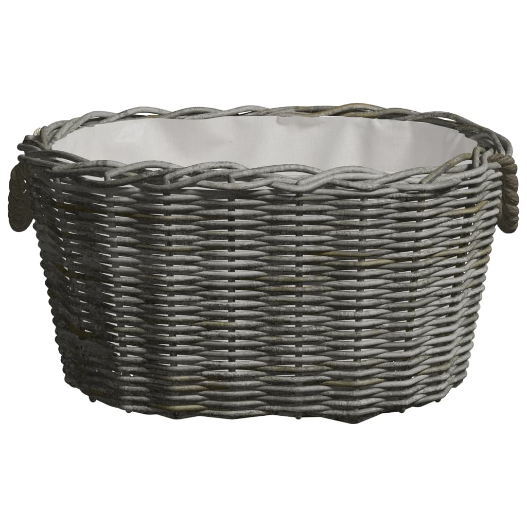 Firewood Basket with Carrying Handles 60x40x28 cm Grey Willow - OLBRIT