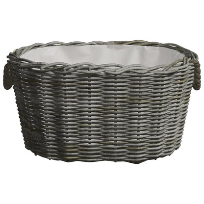 Firewood Basket with Carrying Handles 60x40x28 cm Grey Willow - OLBRIT