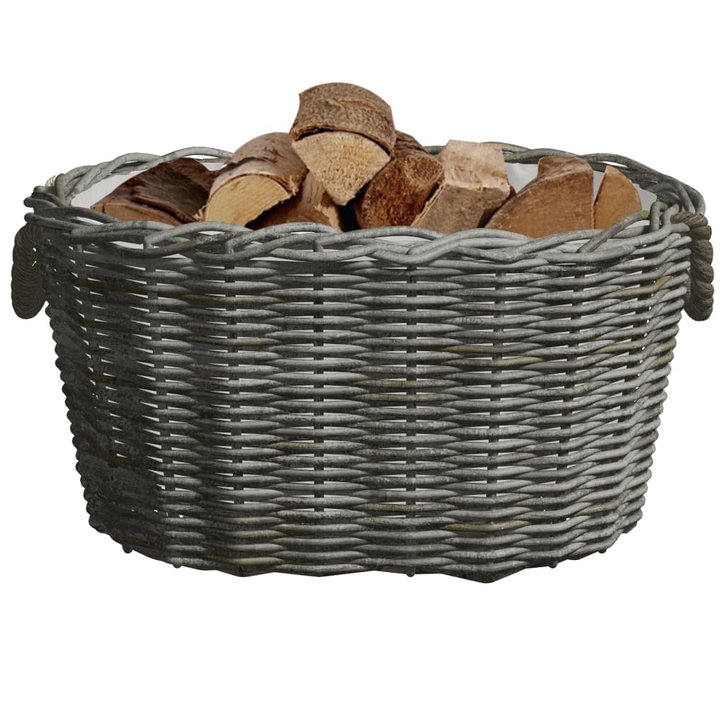 Firewood Basket with Carrying Handles 60x40x28 cm Grey Willow - OLBRIT