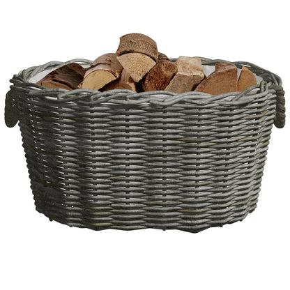 Firewood Basket with Carrying Handles 60x40x28 cm Grey Willow - OLBRIT