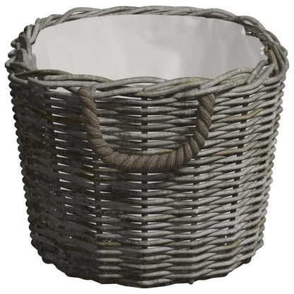Firewood Basket with Carrying Handles 60x40x28 cm Grey Willow - OLBRIT
