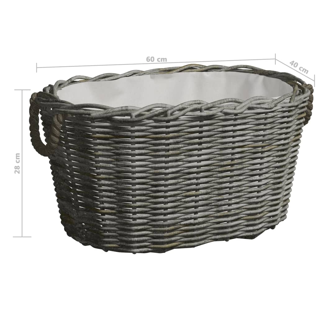 Firewood Basket with Carrying Handles 60x40x28 cm Grey Willow - OLBRIT