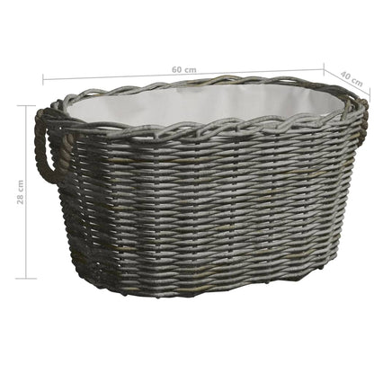 Firewood Basket with Carrying Handles 60x40x28 cm Grey Willow - OLBRIT