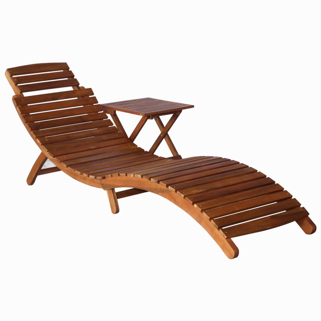 Sunlounger with Table Solid Acacia Wood Brown - OLBRIT