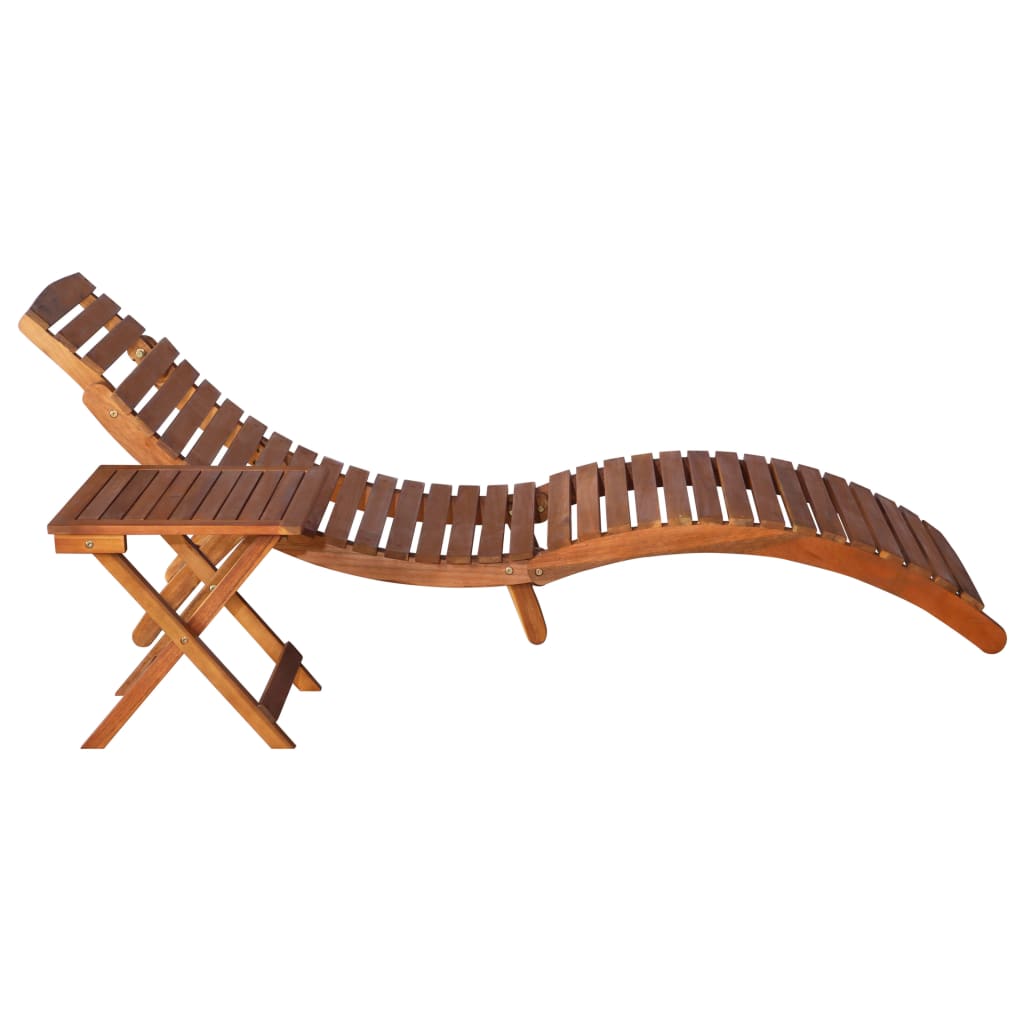 Sunlounger with Table Solid Acacia Wood Brown - OLBRIT