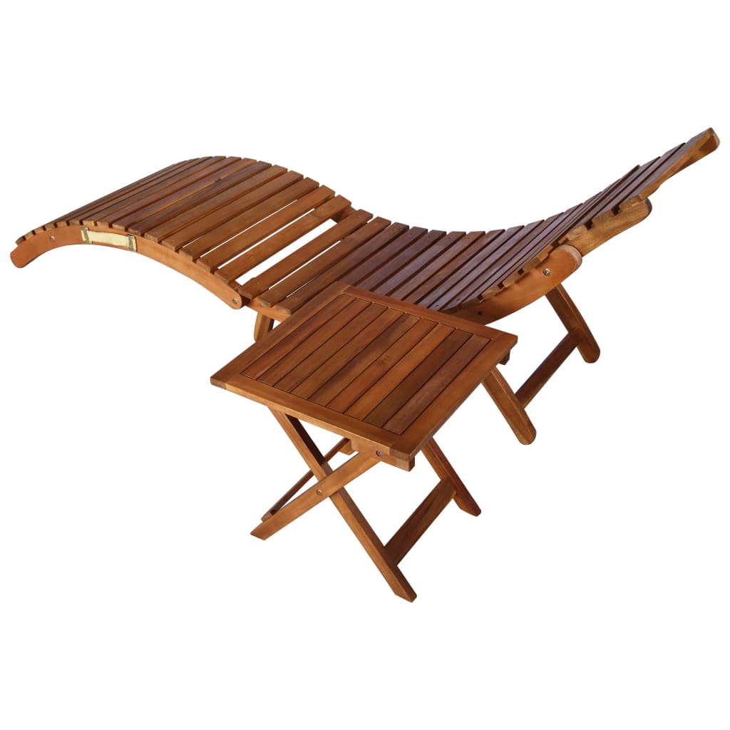 Sunlounger with Table Solid Acacia Wood Brown - OLBRIT