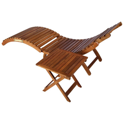 Sunlounger with Table Solid Acacia Wood Brown - OLBRIT