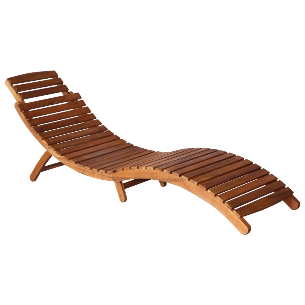 Sunlounger with Table Solid Acacia Wood Brown - OLBRIT