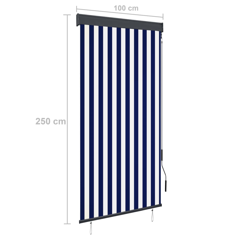 Outdoor Roller Blind 100x250 cm Blue and White - OLBRIT