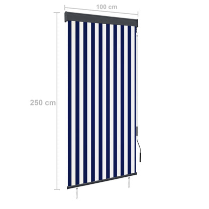 Outdoor Roller Blind 100x250 cm Blue and White - OLBRIT