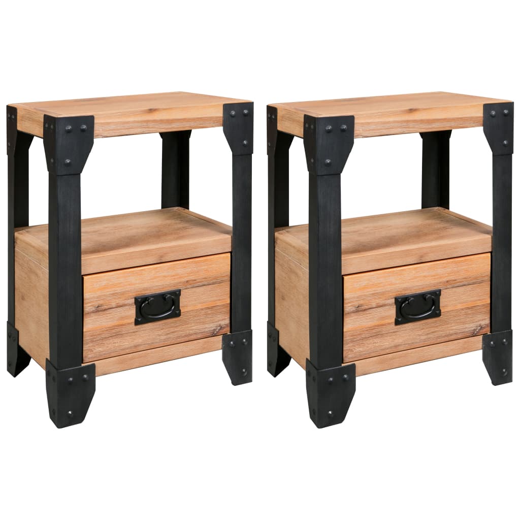 Nightstands 2 pcs Solid Acacia Wood Steel 40x30x54 cm - OLBRIT