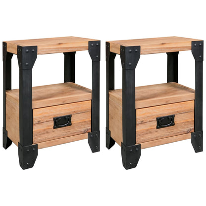 Nightstands 2 pcs Solid Acacia Wood Steel 40x30x54 cm - OLBRIT