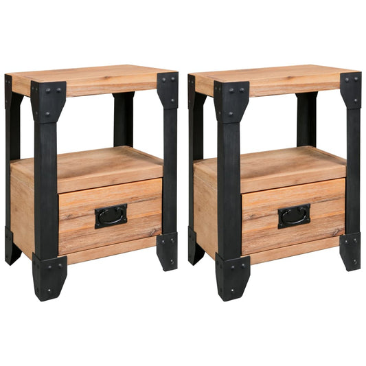 Nightstands 2 pcs Solid Acacia Wood Steel 40x30x54 cm - OLBRIT