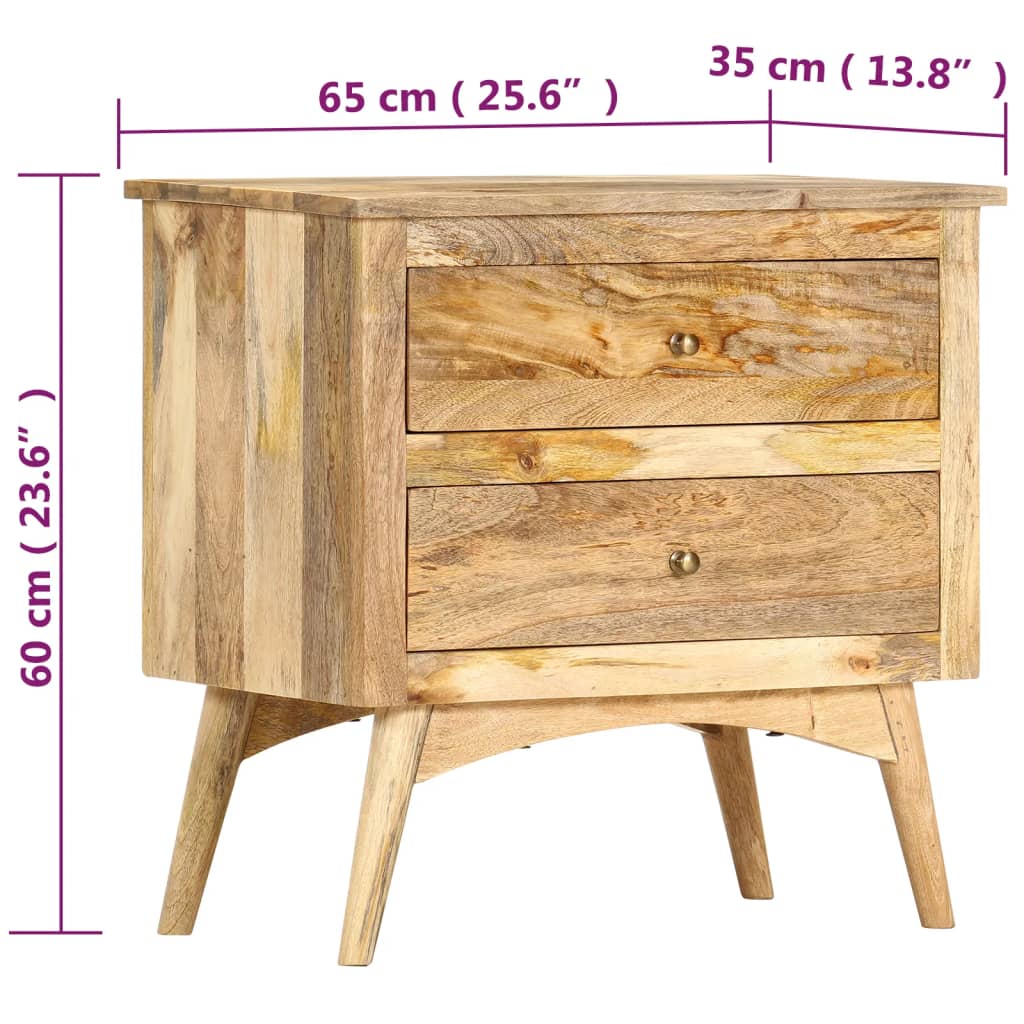 vidaXL Bedside Cabinet 65x35x60 cm Solid Mango Wood - OLBRIT