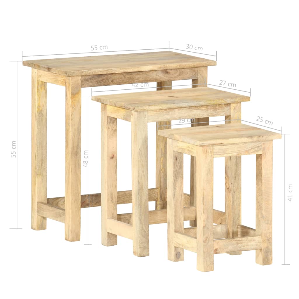 vidaXL Nesting Tables 3 pcs Solid Mango Wood - OLBRIT