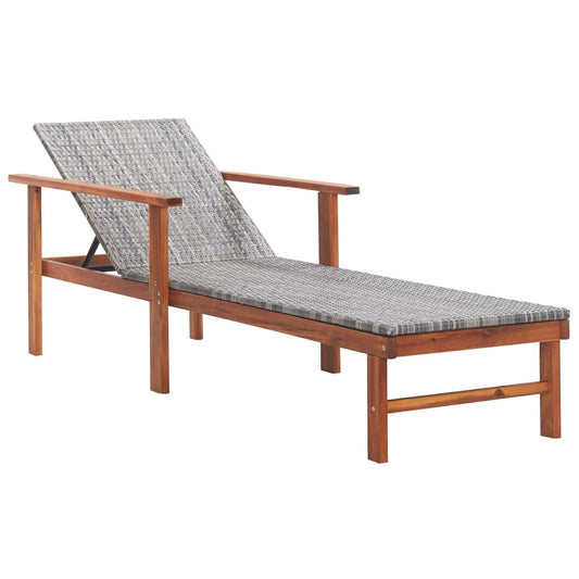 Sun Lounger Poly Rattan and Solid Acacia Wood Grey - OLBRIT