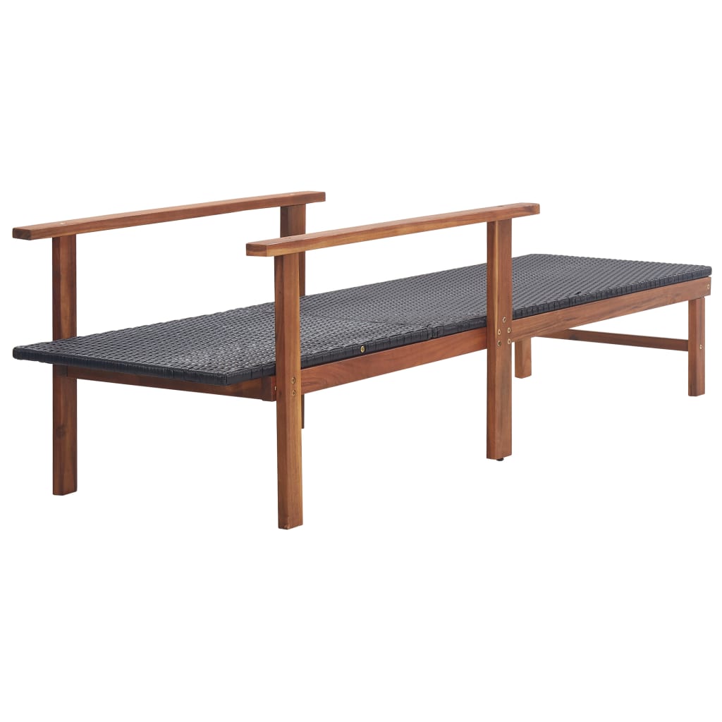 Sun Lounger Poly Rattan and Solid Acacia Wood Black - OLBRIT