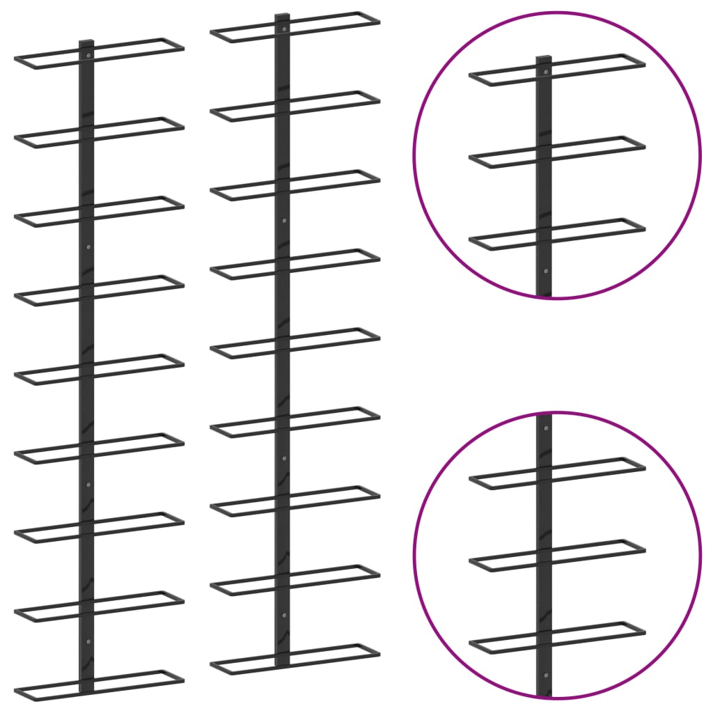 Wall-mounted Wine Racks for 18 Bottles 2 pcs Black Iron - OLBRIT