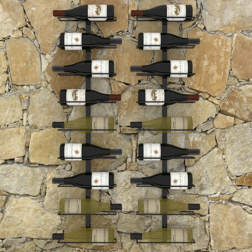 Wall-mounted Wine Racks for 18 Bottles 2 pcs Black Iron - OLBRIT