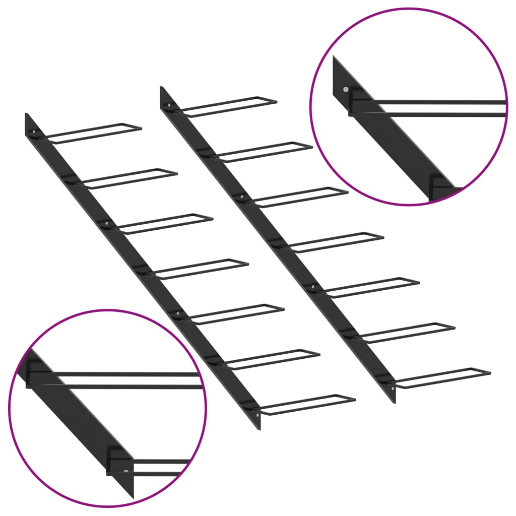 Wall-mounted Wine Racks for 14 Bottles 2 pcs Black Metal - OLBRIT