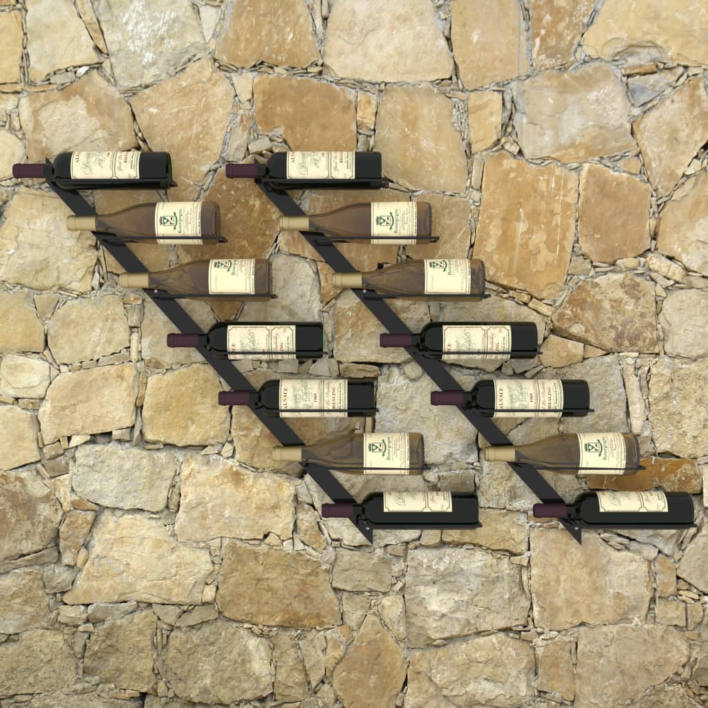 Wall-mounted Wine Racks for 14 Bottles 2 pcs Black Metal - OLBRIT