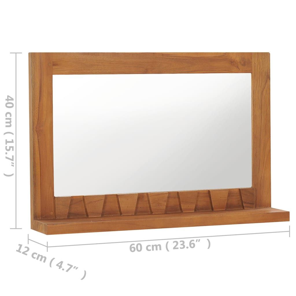 Wall Mirror with Shelf 60x12x40 cm Solid Teak Wood - OLBRIT